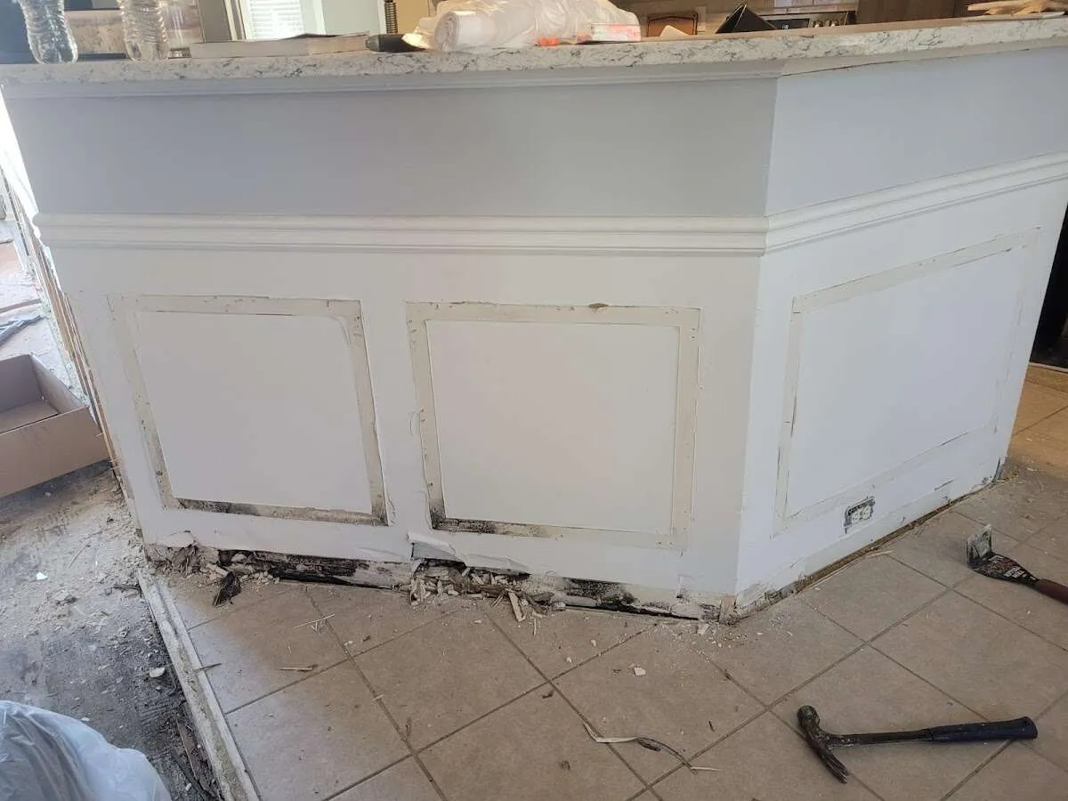 Water damage and mold on kitchen during Storm Damage Restoration in City of Orange